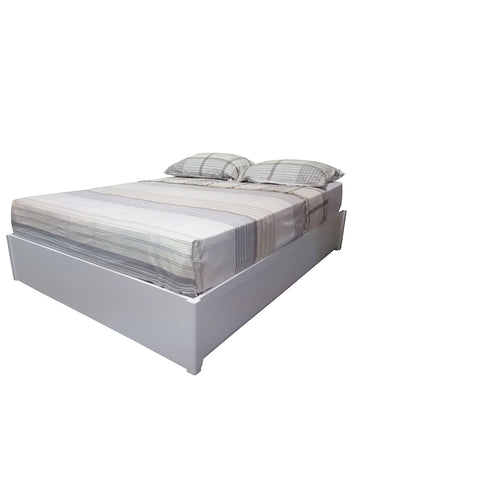 Dunbar queen size storage bed shown in Dove White